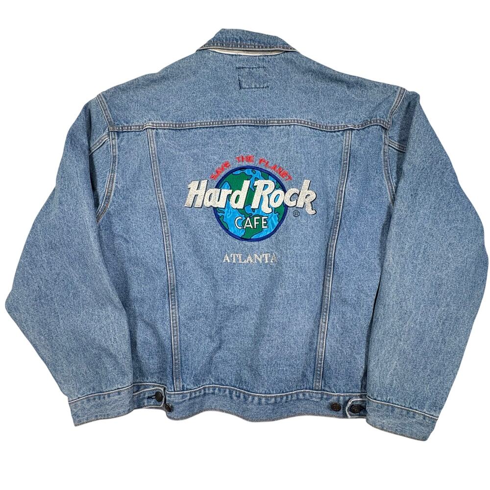 Vintage 90s Hard Rock Cafe Atlanta Jean Jacket Men's XL Blue Denim